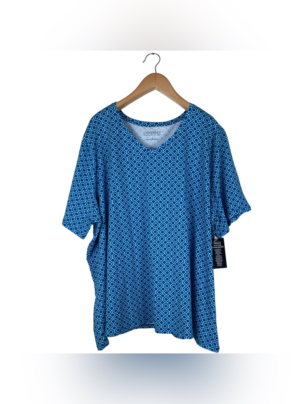Catherines Suprema Collection Blue Abstract Pullover Tunic V-Neck Tee Women’s 4X